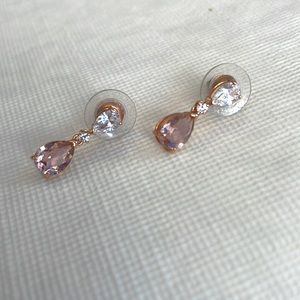 NWOT Swarovski Pink Drop Earrings in Rose Gold
